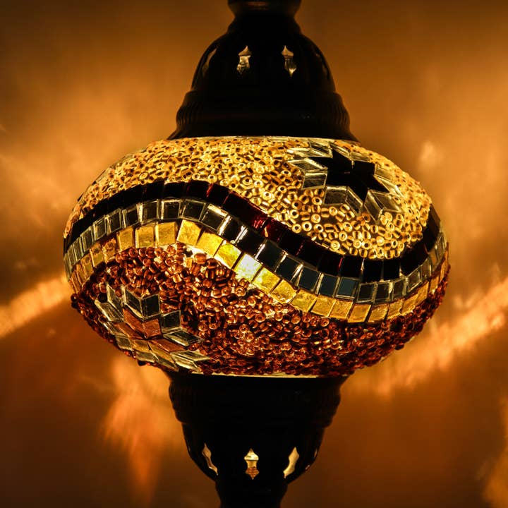 Natures Artifacts Inc - Wholesale Accent/Desk Lamp - Turkish Table Lamp with Handmade Gold Mosaic Glass