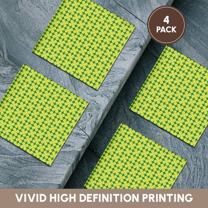 3dRose - Wholesale Coasters - 3dRose, Contemporary Light Green On Dark Green Four Leaf Clover Pattern, Coaster5