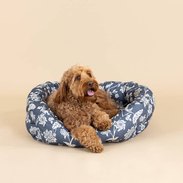 MEDIUM ROUND CUDDLER PET BED INDIENNE COASTAL BLUE for wholesale by Petshop by Fringe Studio