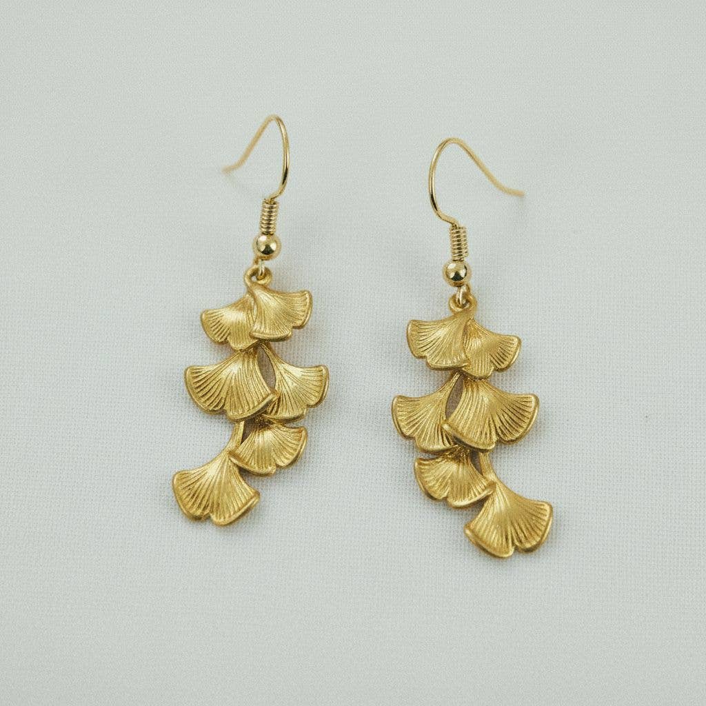 Ellemadera - Wholesale Dangle Earrings - Vintage Inspired Ginkgo Leaf Tassel Dangle Earrings0