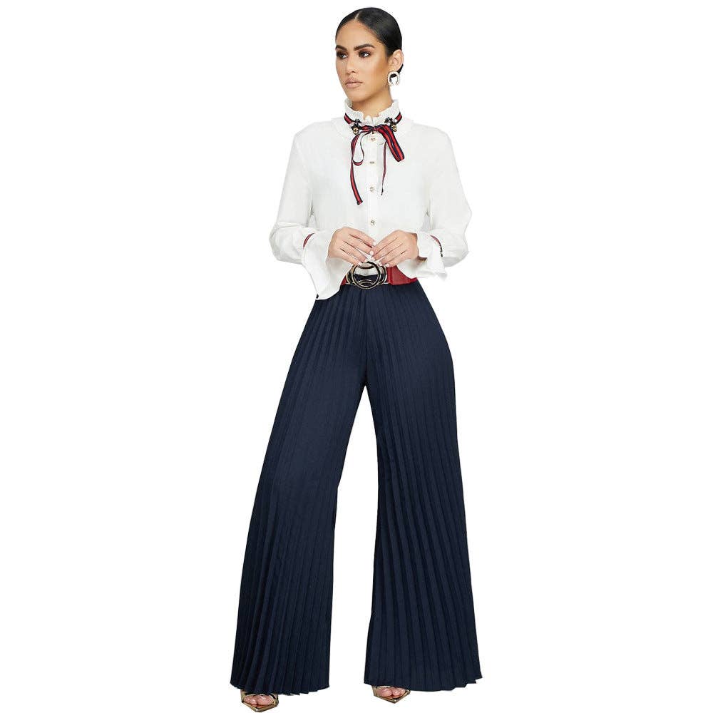 VividLux - Wholesale Pants - Women's - Women Clothing Fashion Street Hipster Pleated Pants Wide Leg Pants3