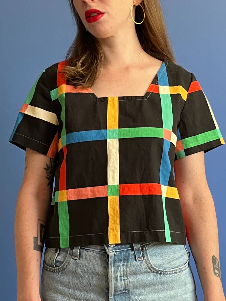 Chunky Windowpane Crop Top - Black for wholesale by Ersa Fibers