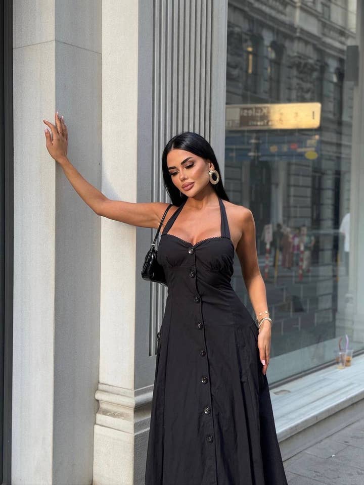 Standpoint Top - Wholesale Dress - Women's - Riviera Midi Dress – Halter – Button-Down Flow – 12308