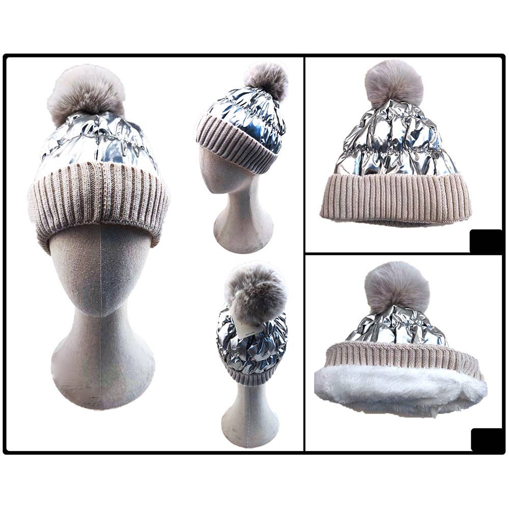 Sensibling Corp. - Wholesale Beanie - Women's - Fleece Lining Puffer Knit Pom Pom Beanie Hat
15