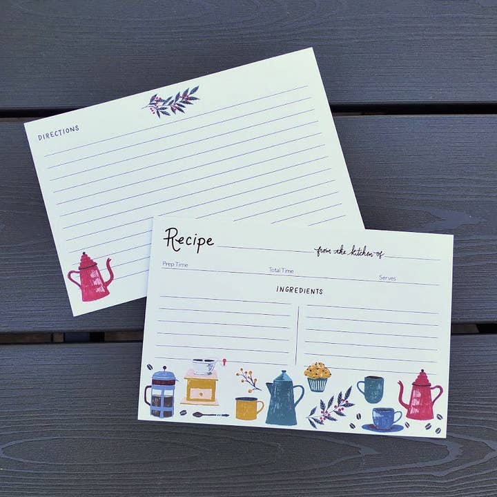 Coffee Lover Hand Illustrated Recipe Card Set for wholesale by Lemon Drop Papers, Inc.