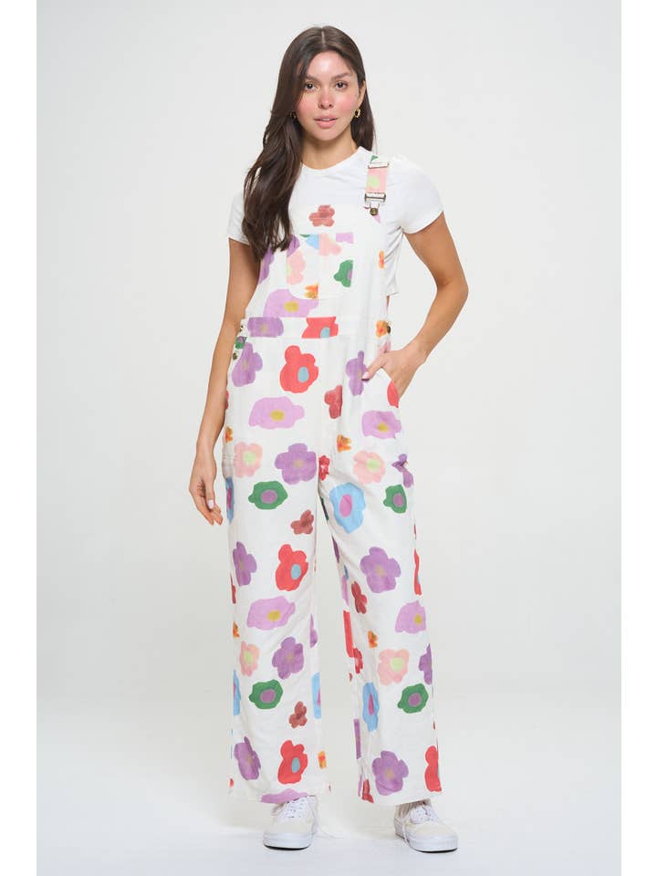 SM WARDROBE – wholesale Overaller - Dam – WATERCOLORF BLOMMIGT TRYCK VITA OVERALLER