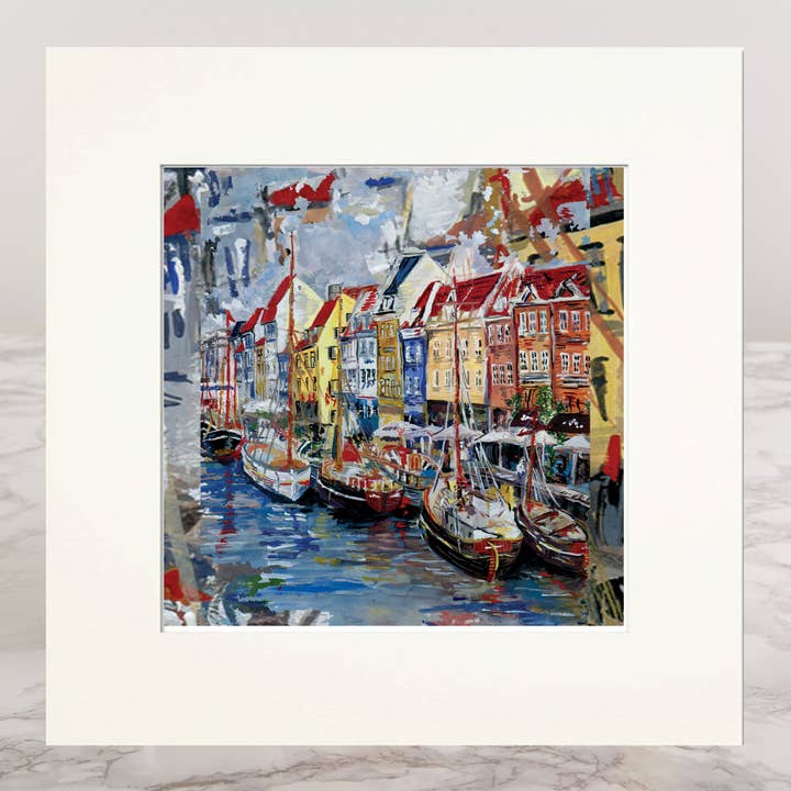 Nyhavn Quay Boats Mounted Giclèe Print for wholesale by Claire Louise