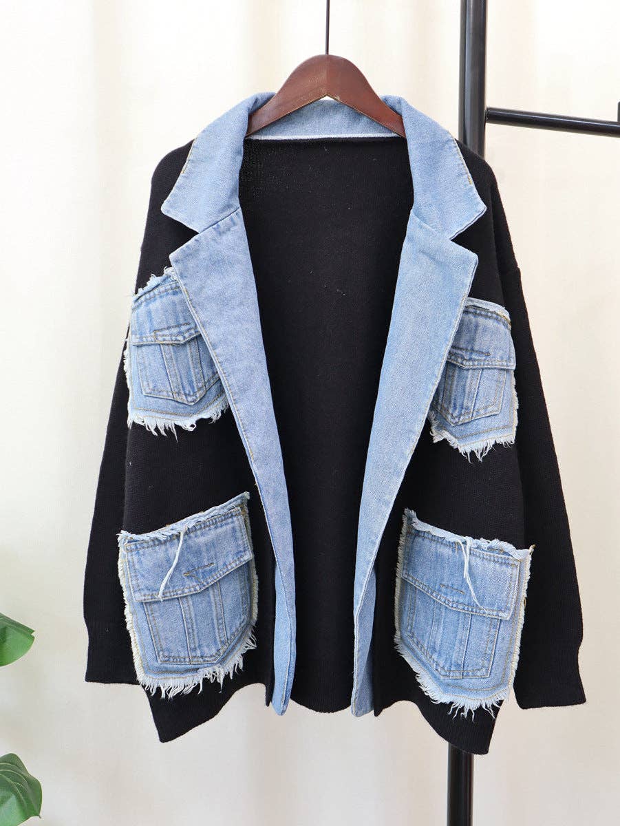 safistyle - Wholesale Denim Jacket - Women's - Patchwork Pocket Denim Jacket0