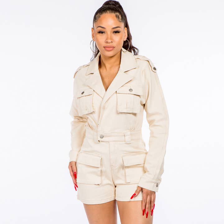 UTILITY POCKETS LONG SLEEVE ROMPERS-AJR30342 for wholesale by American Bazi