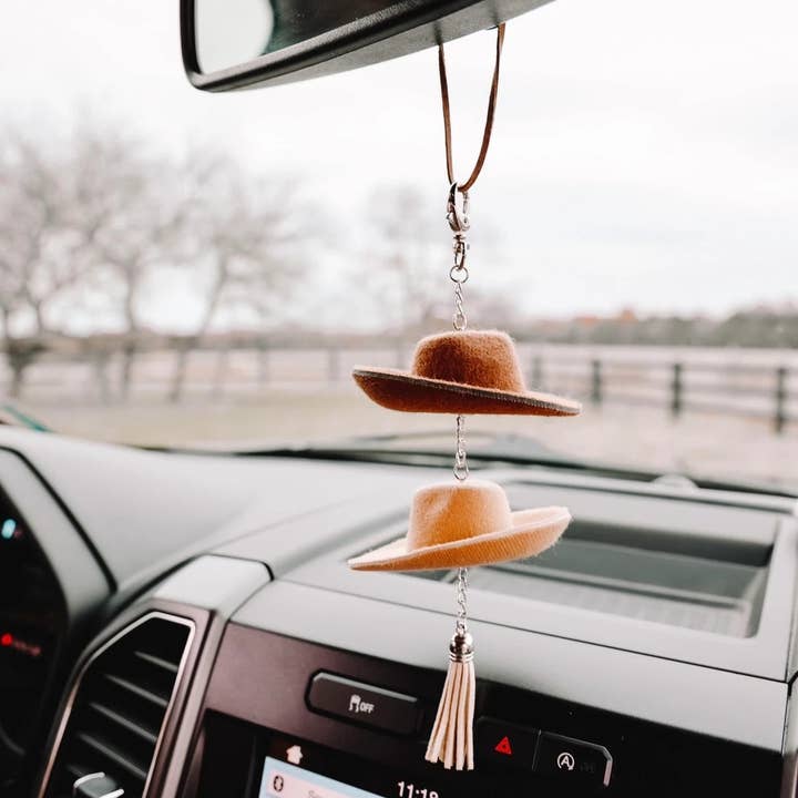 The Front Porch Label - Wholesale Car Decorative Charm - Unisex - Brown & Stone Cowboy Hat Rearview Mirror Charm9