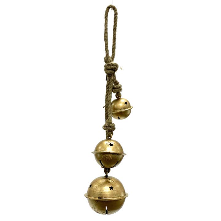 Iron Bells - Jingle Bells Cluster Rustic Gold 19" for wholesale by Jafsons International