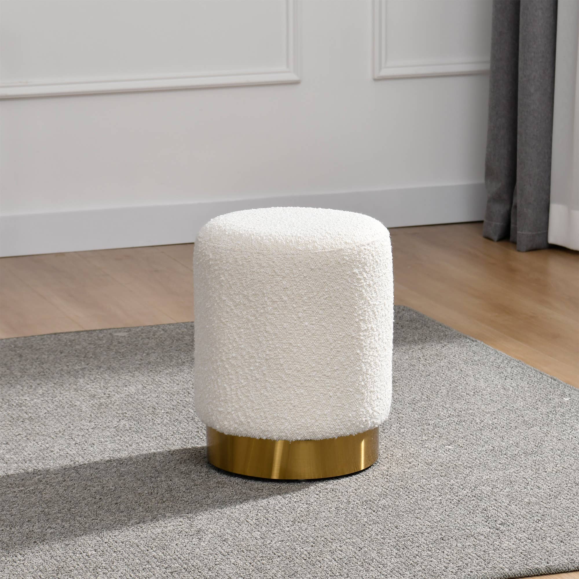 Glamour Home - Wholesale Ottoman - Bellini Boucle Round Footstool Ottoman with Golden Base4