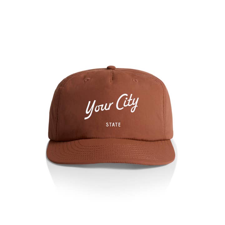 Endless August Supply Co. - Wholesale Flat Brim Cap - Unisex - Custom Script City Nylon Hat | Customizable Hat | Name Drop