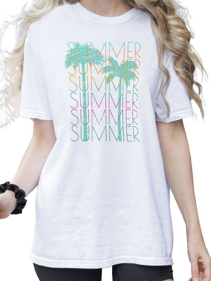 T-shirt graphique d'été à imprimé palmier MOD-52 pour la vente par NTITEES INC