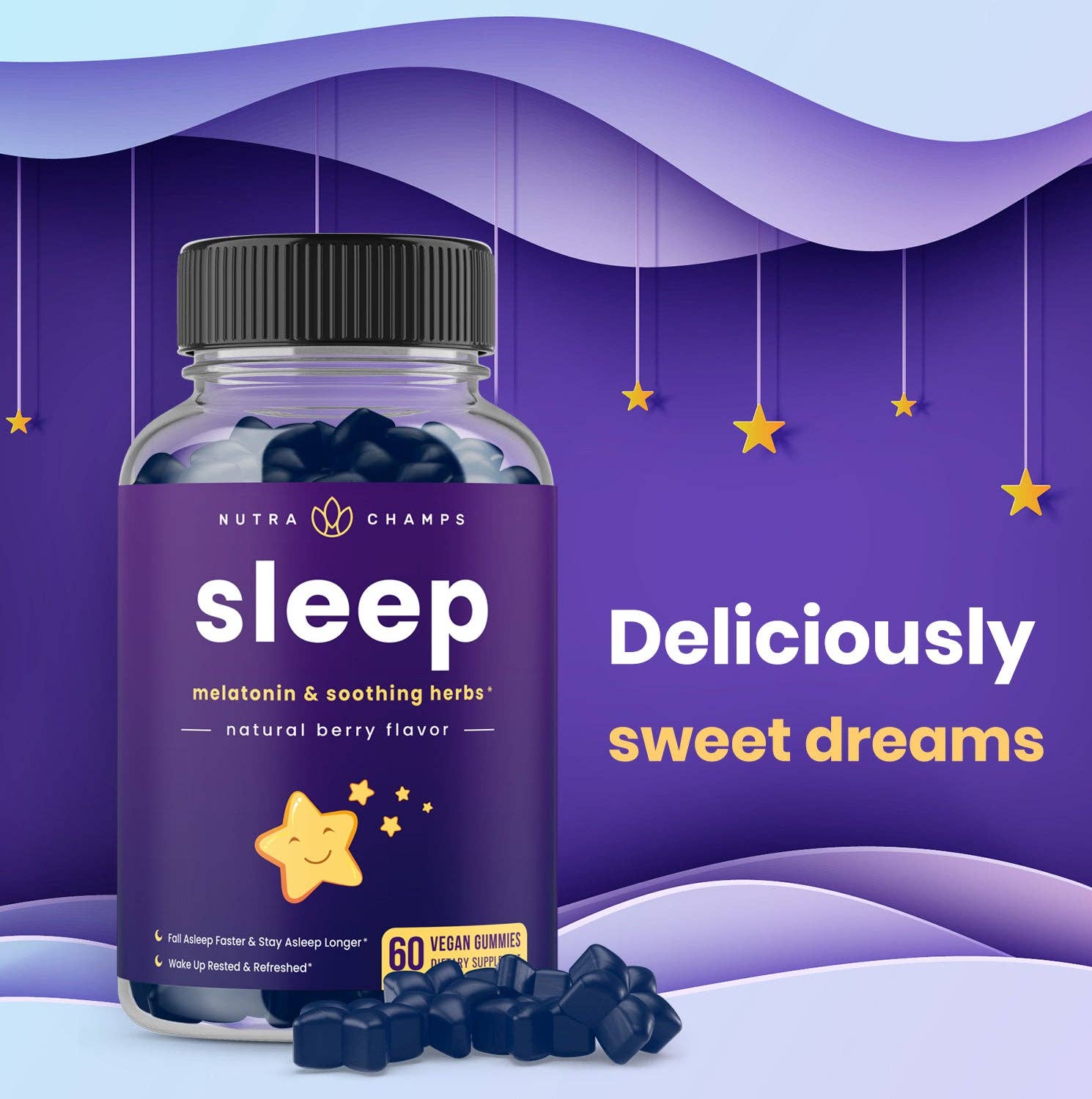 NutraChamps - Wholesale Oral Supplement/Vitamin - Sleep Gummies | Melatonin Gummies with Chamomile, Valerian 3