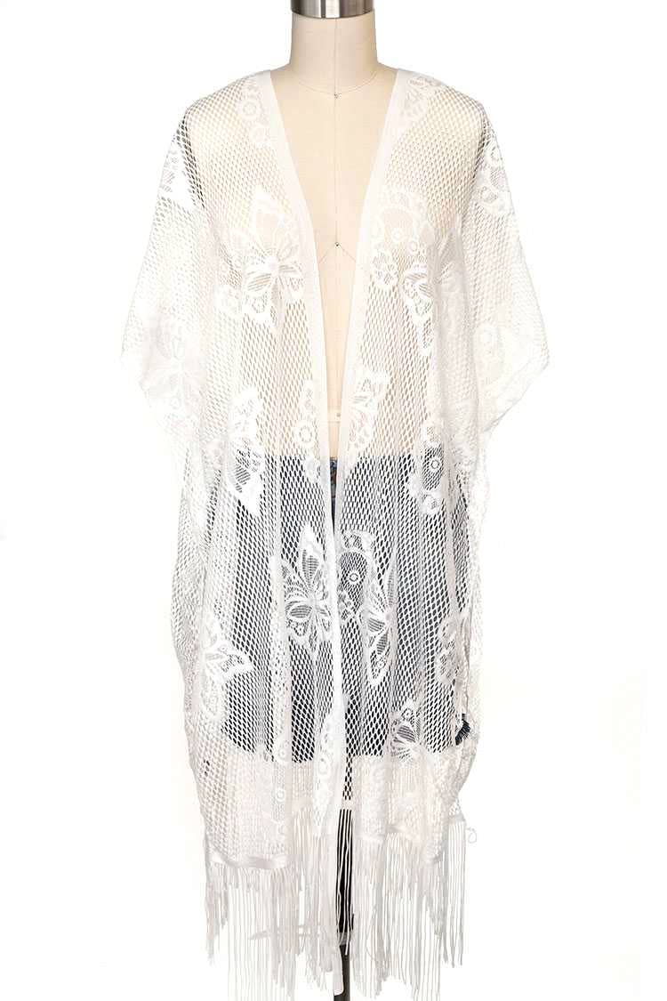 Artini Accessories - Wholesale Kimono - Women's - Open Knit Fringe Lace Kimono Cardigan6