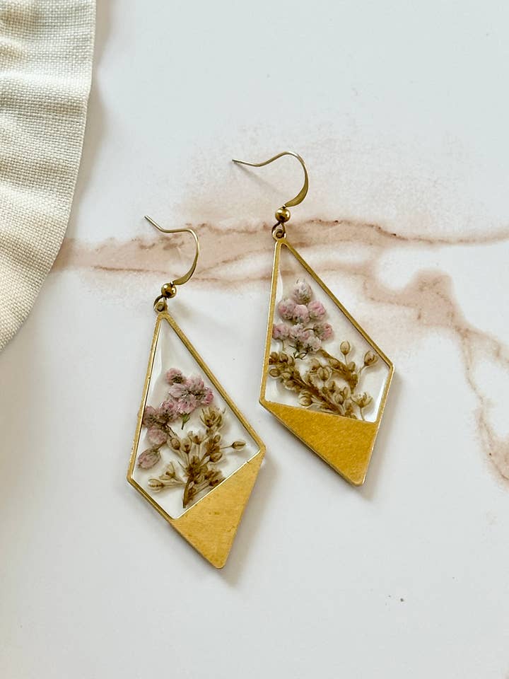 Pressed Flower Jewelry | Valentine Earrings | Brass Jewelry for wholesale by Little Leavez