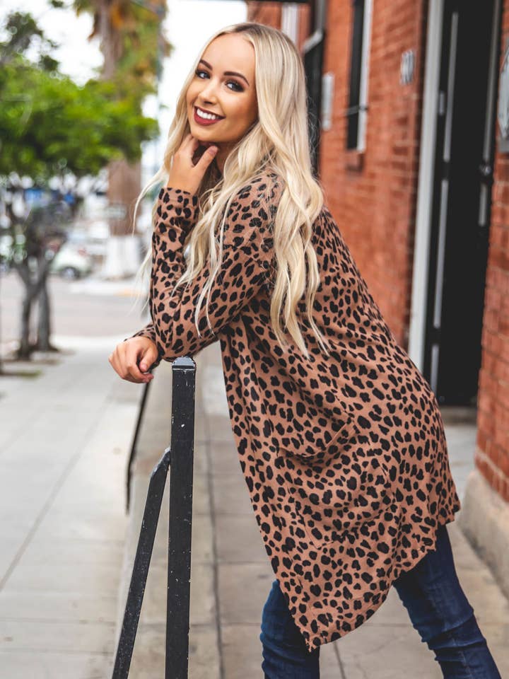 Tickled Teal - Wholesale Cardigan - Women's - Cheetah Print Nora Cardigan | S-3X
