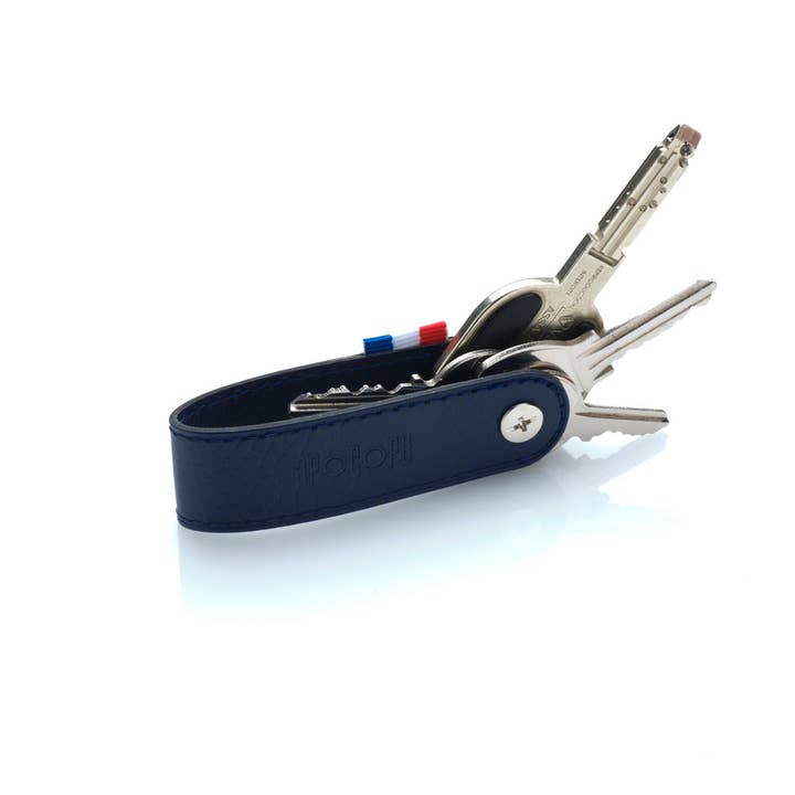 BEN - Recycled leather screw keychain - Blue for wholesale by apocope.paris