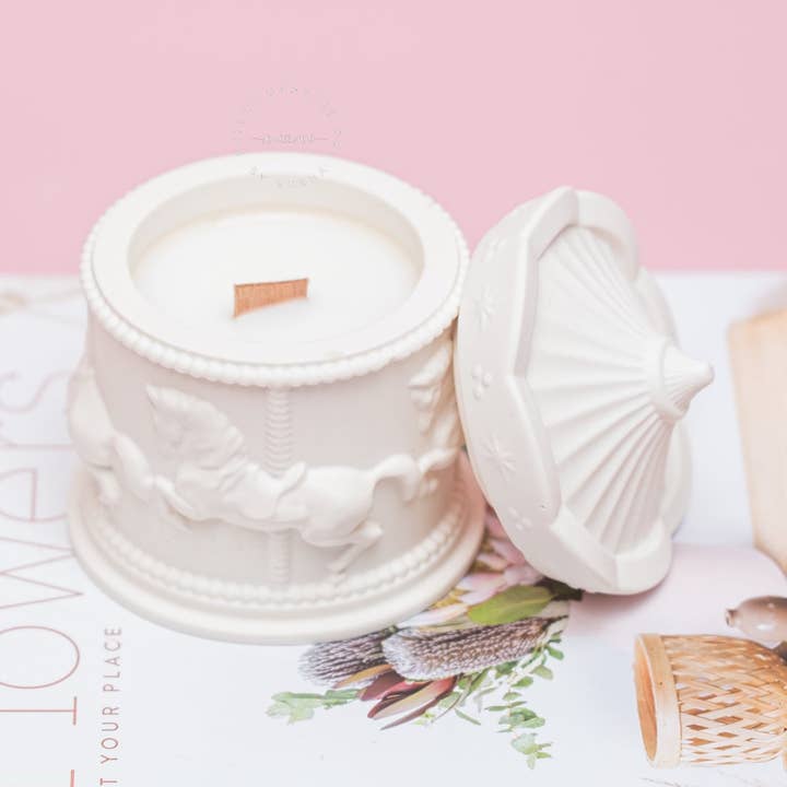 Carousel Scented Candle Vessel for wholesale by Bright Candles Co.