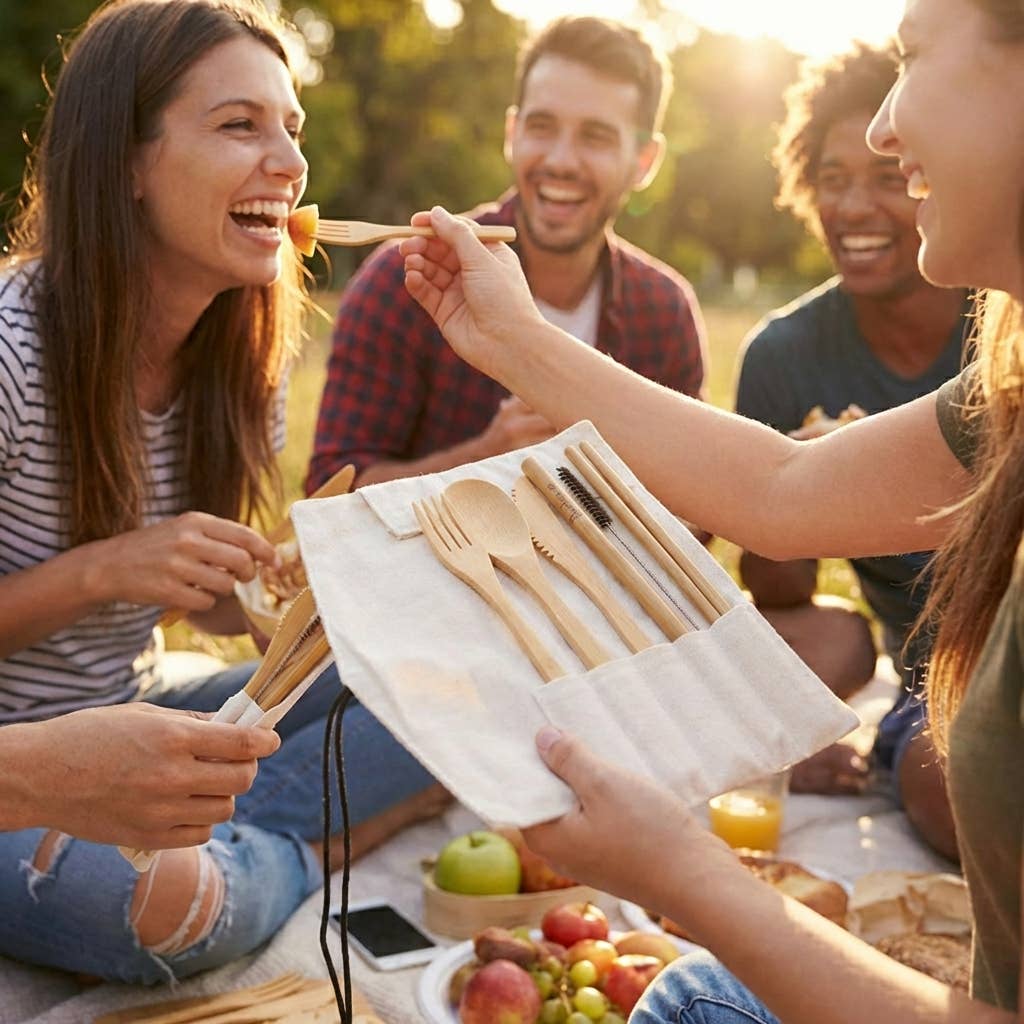 Bamboo Switch – Conjunto de utensílios de viagem por atacado – Conjunto de Talheres de Viagem em Bambu | Bege | Mais Vendido no Mercado Faire7