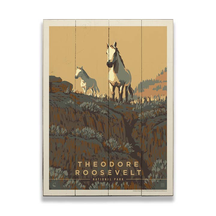 Theodore Roosevelt National Park: Horseplay - Wood & Metal Wall Art for wholesale by Old Wood Signs