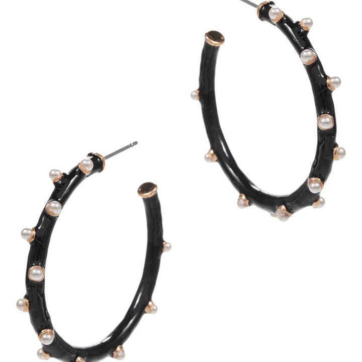 Designature New York - Wholesale Hoop Earrings - Round Pearls On The Color Enameled Hoop Earrings2