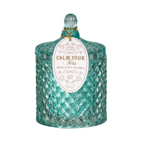 Transparent Crystal Teal Calm Your Tits Candle for wholesale on Faire0
