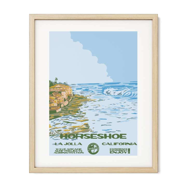Horseshoe WPA Surf Poster | Vintage La Jolla Art Print for wholesale by WAVE ARCADE