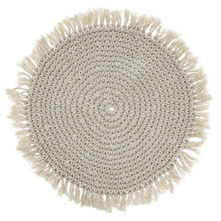 Macrame Placemat Table Decoration Coaster Round Boho Decor Cream 38 cm for wholesale by Meinposten
