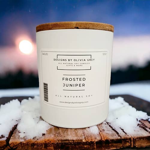Frosted Juniper Natural Soy Candle | Non Toxic Candle for wholesale by Designs By Olivia Grey | All Natural Soy Candles