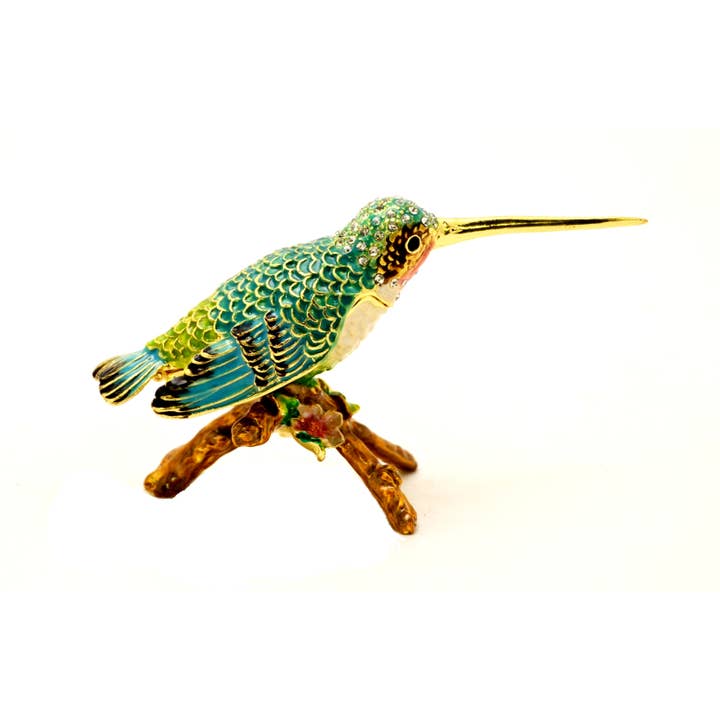 Ciel Collectables - Vente Boîte/rangement à bijoux - Boîte à bijoux en forme de colibri sur branche. Émail peint à la main3