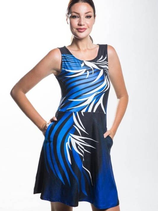 Vestido de moda de gamuza azul con bolsillo Aster para mujer para venta al por mayor de Calison