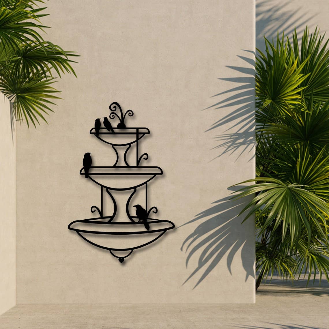 benjashop – Arte de parede dimensional/3D por atacado – Decoração de arte de parede de metal de jardim, escultura de fonte6