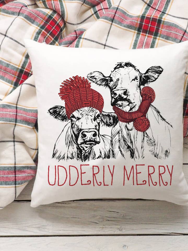 Christmas Pillow - Udderly Merry Cows for wholesale by Kay Sera Sera