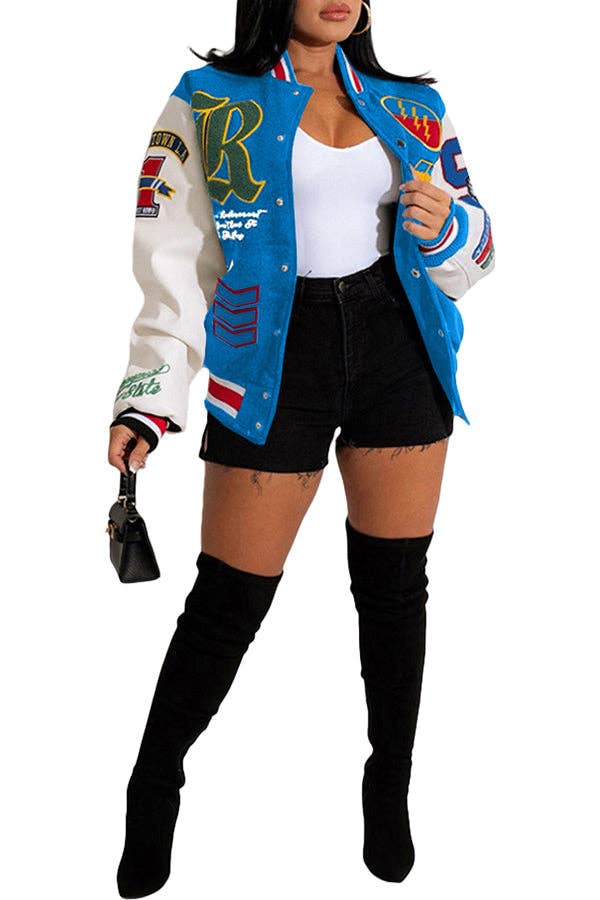 MB Fashion Wholesale - Wholesale Varsity/Baseball Jacket - Women's - MB FASHION BOLD PRINTED THIN VARSITY JACKET 3667LY11