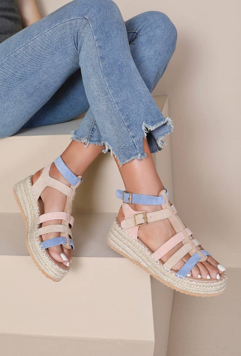 Joia Paris - Wholesale Sandals - Women's - Trendy multicolored flat gladiator espadrille H8-8884
