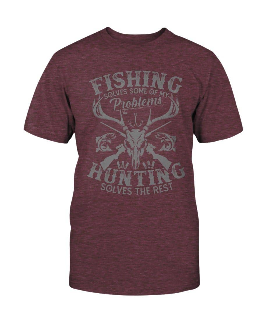 Hunt Hook Eat – T-shirt estampada - Unissexo por atacado – T-shirt Pesca e Caça Resolve Problemas0