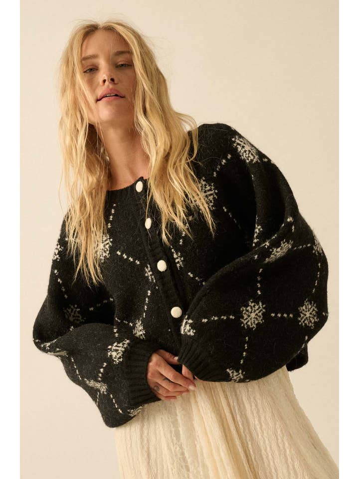 Promesa USA - Wholesale Cardigan - Women's - Snowflake Jacquard-Knit Button-Up Dolman Cardigan9