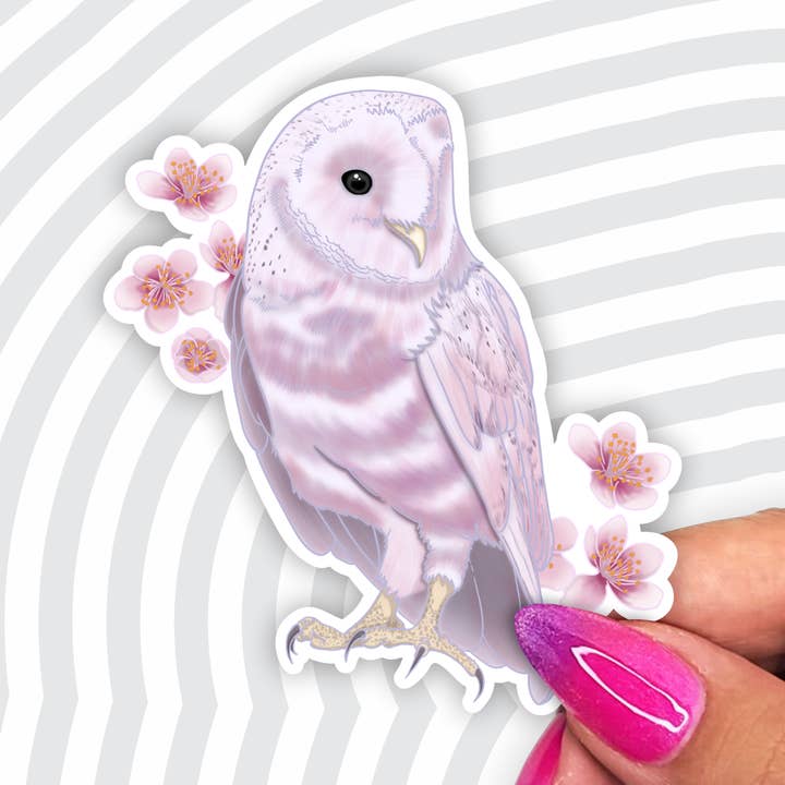 Pastel Owl with Cherry Blossoms 3" Sticker for wholesale by AK Project Unicorn