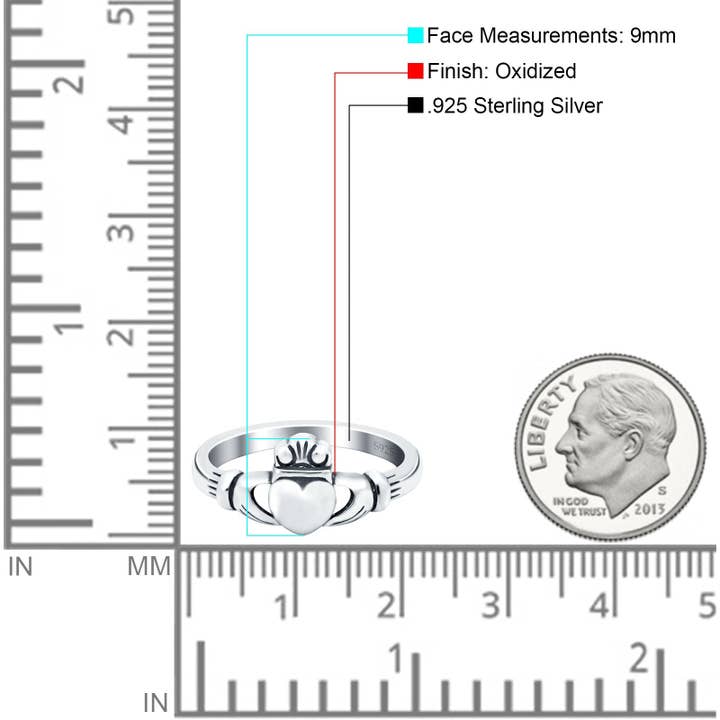 Sterling Silver Heart Celtic Oxidized Claddagh Promise Ring for wholesale on Faire3