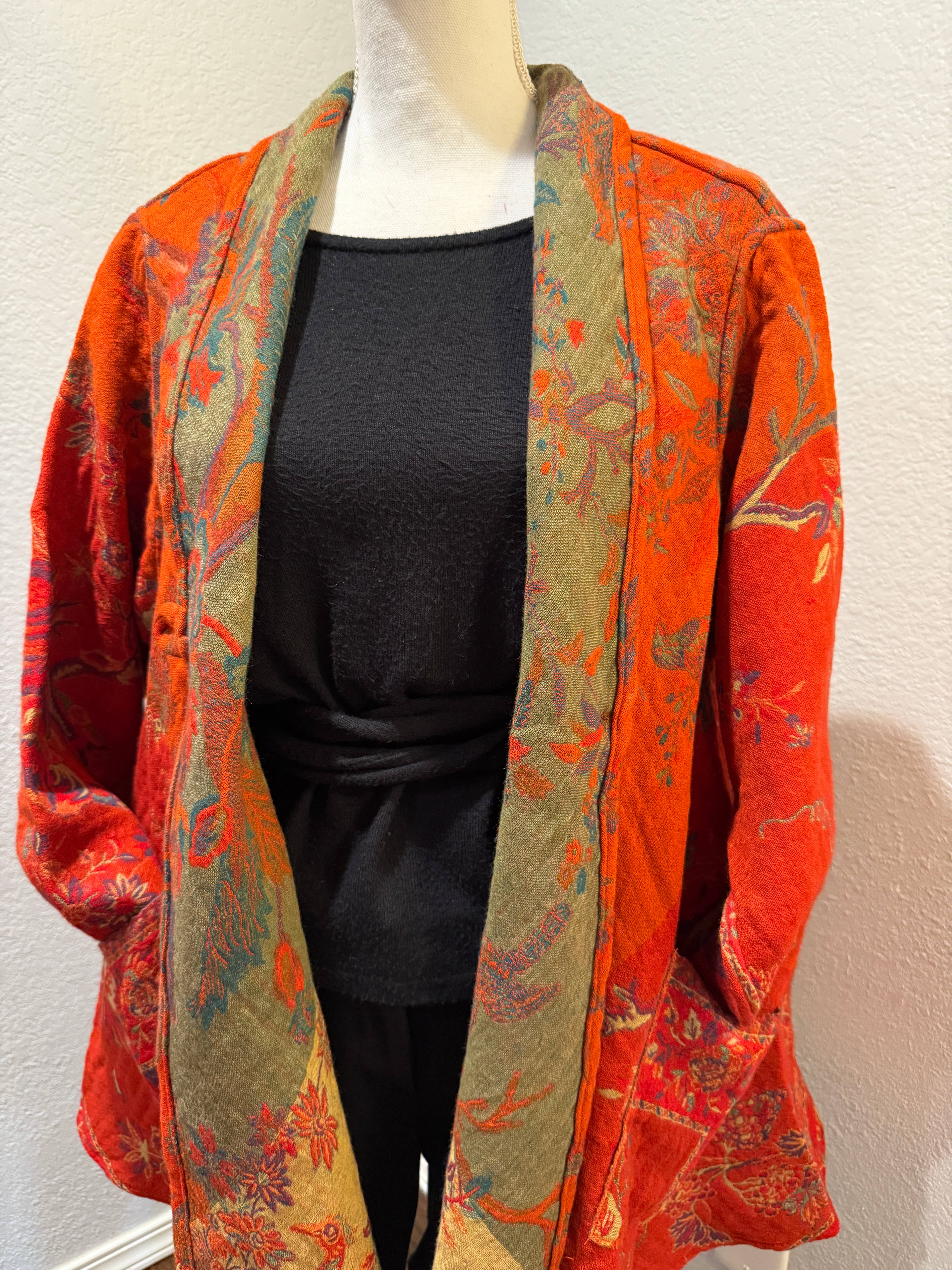 In Style Scarves - Wholesale Jacket - Women's - Reversible Merino Wool Duster Jacket in Tangerine Bird Color2