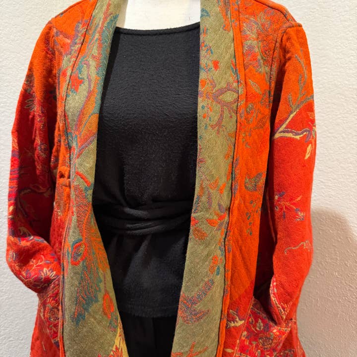 In Style Scarves - Wholesale Jacket - Women's - Reversible Merino Wool Duster Jacket in Tangerine Bird Color2