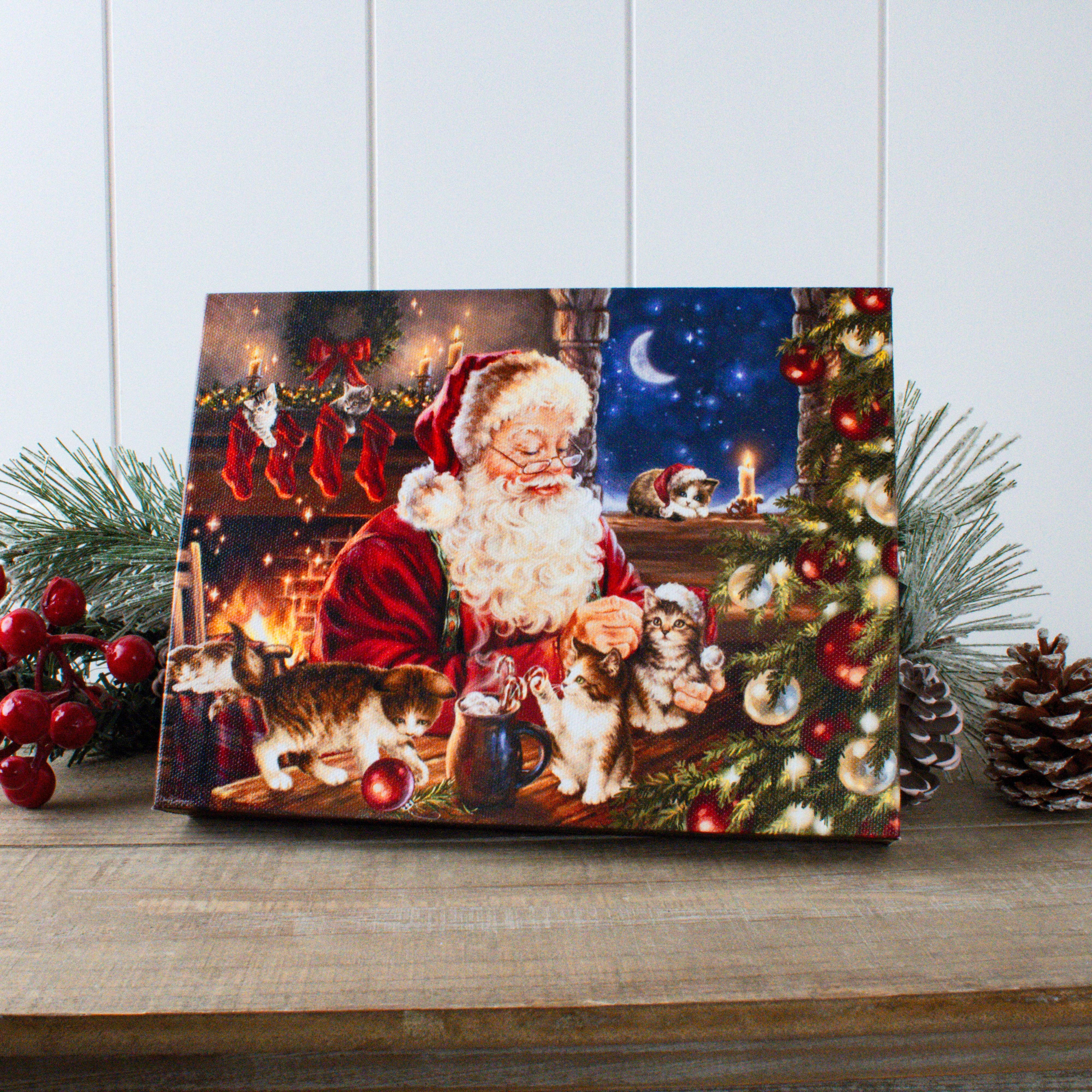 Glow Decor - Wholesale Christmas Decoration - Santa's Furry Friends 8x6 Lighted Tabletop Canvas1