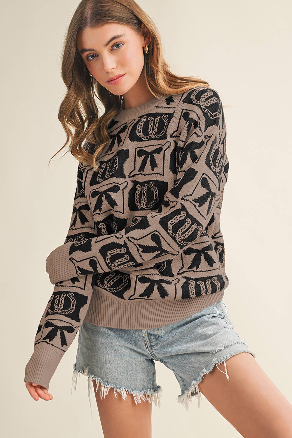 Aapparella - Wholesale Knit Sweater - Women's - Bows & Horseshoes  Fashion Western Pattern Sweater | S-4X20