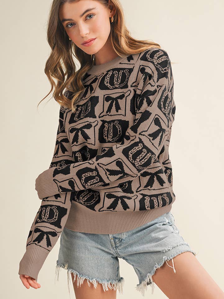 Bows & Horseshoes Fashion Western Pattern Sweater | S-4X for wholesale by Aapparella