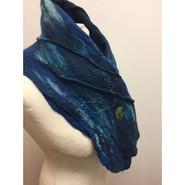Elfn - Vendita all'ingrosso Sciarpa - Donna - Sciarpa in lana di feltro blu, sciarpa fatta a mano in feltro Nuno