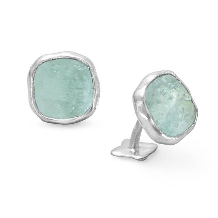 Aqua Ancient Roman Glass Cuff Links for wholesale by Silver Stars Collection