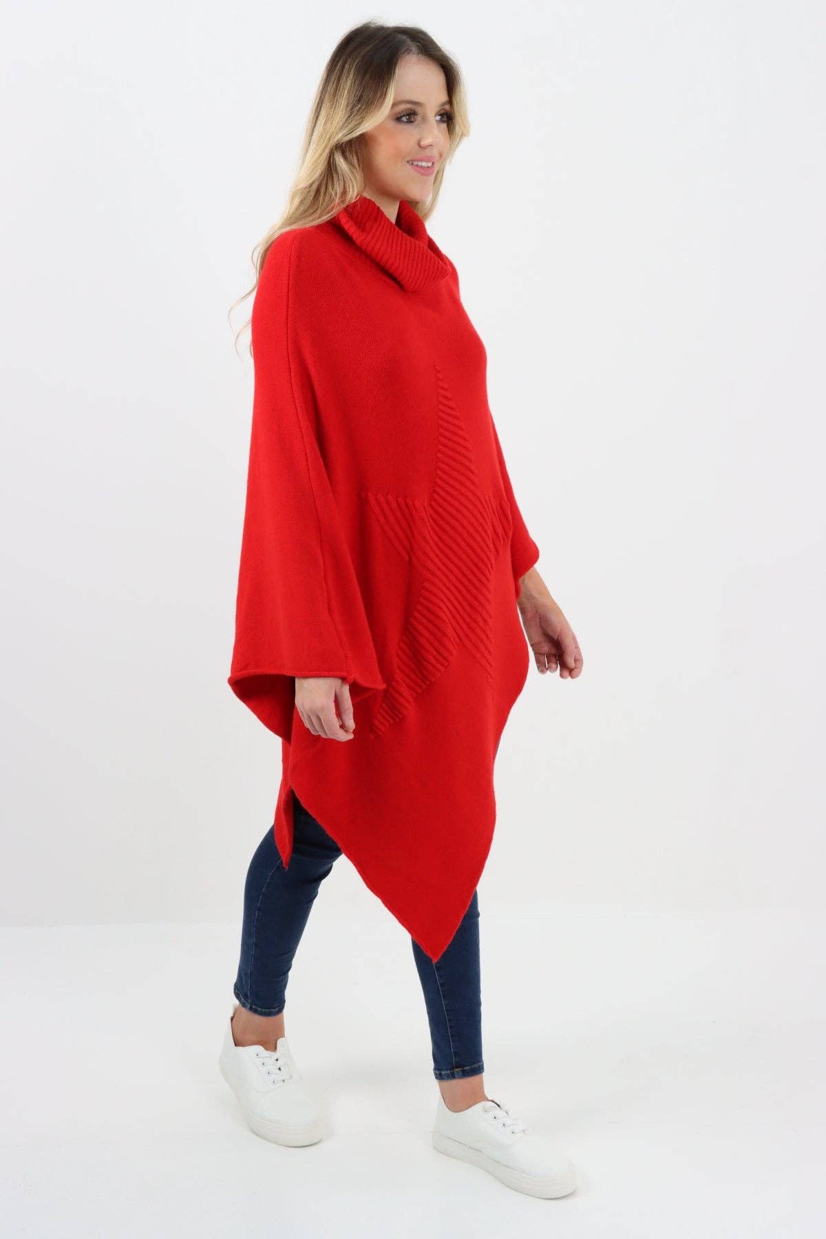Miss Bold – Engroshandel Poncho - Dame – Italiensk strikket lagenlook poncho med stjernemønster og rullekrave37