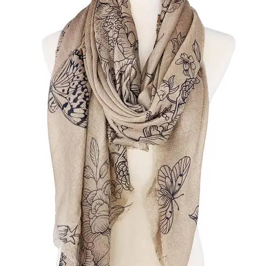 JC Sunny Fashion - Wholesale Scarf - Women's - JC022533 Silky Floral & Butterfly Scarf/Shawl